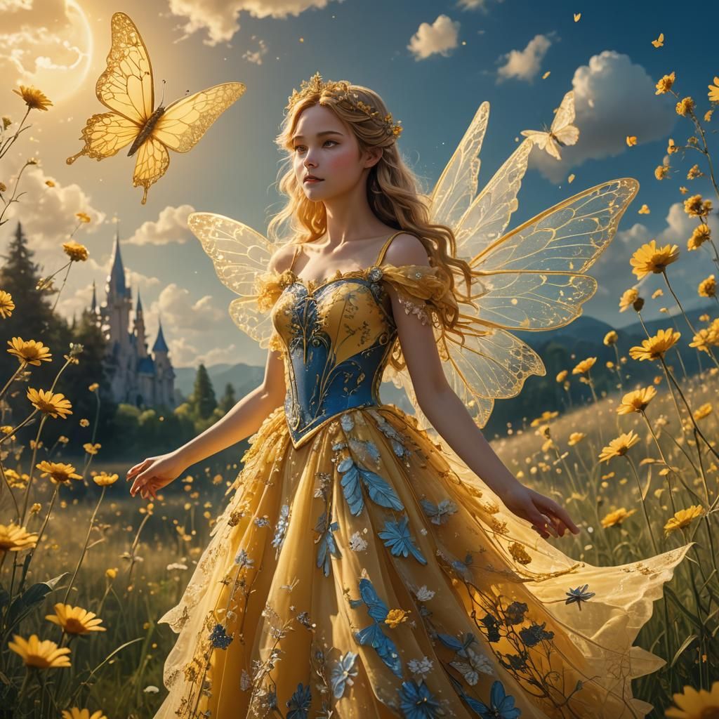 Celestial Fairy Princess in Meadow: Digital Matte Painting