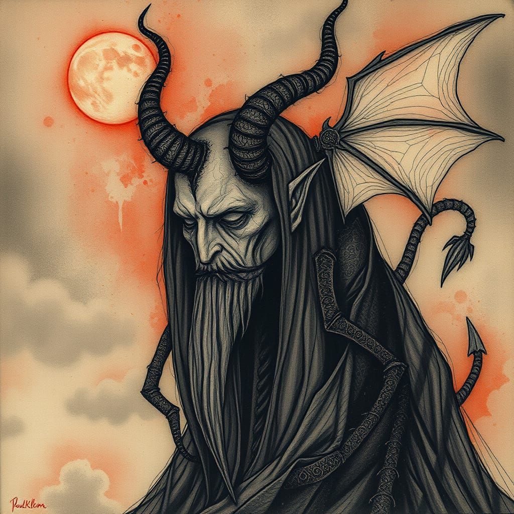 Celestial Devil in Ethereal Dreamscape with Intricate Etchin...