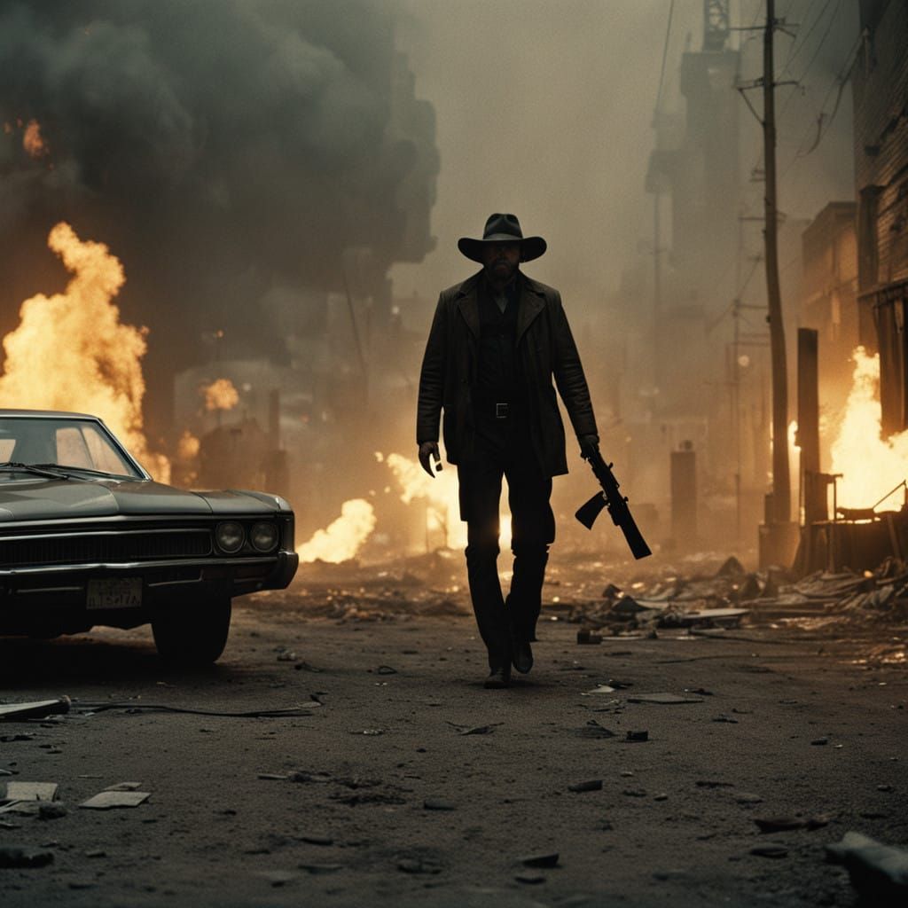 Gritty Guy Fawkes-Style Action Hero Runs from Gunfire with M...