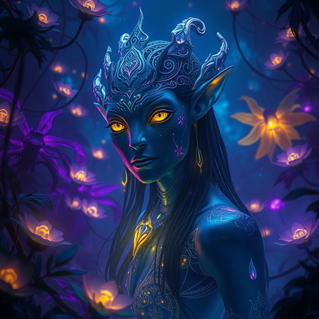 Ethereal Avatar Being in a Bioluminescent World