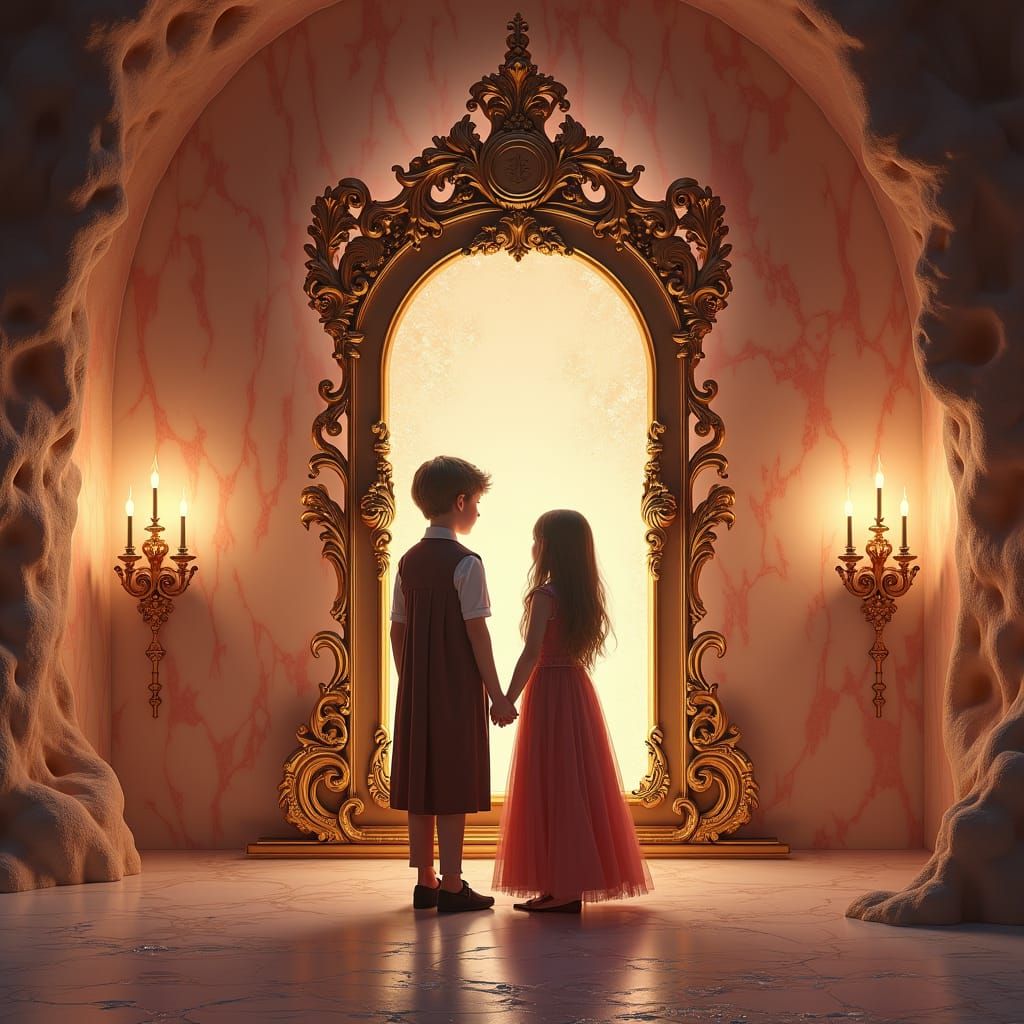 Mystical Mirror Grotto with Figures in Victorian Attire