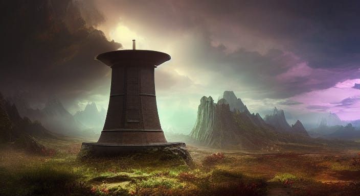 Surreal Well Depths in Fantastical Landscape