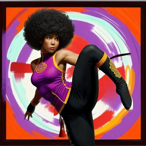 Black Woman Kung Fu Fighting in Abstract Style