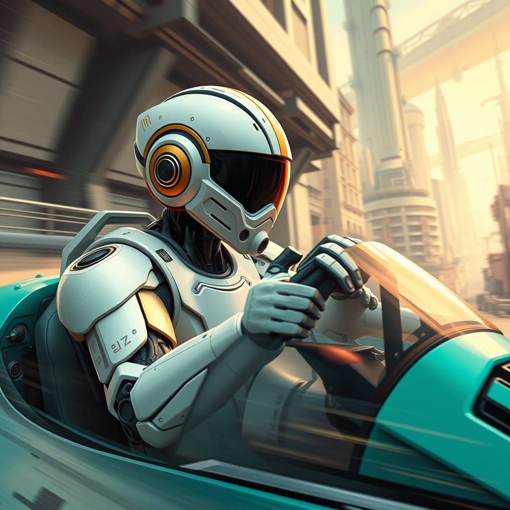 Robotic Figure Drives Futuristic Vehicle in Hyper-Realistic ...