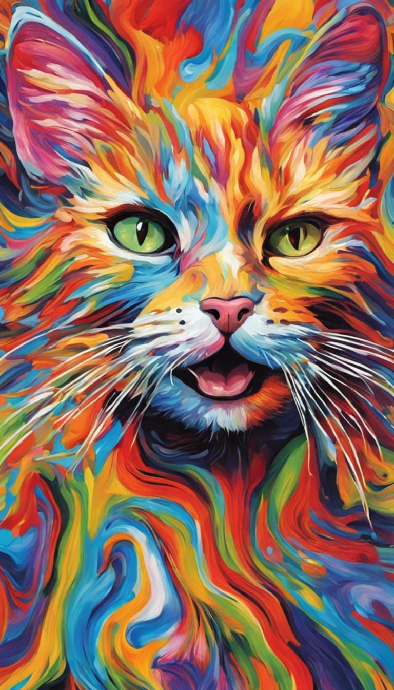 Paint Explosion with Cheshire Cat in Fauvist Style