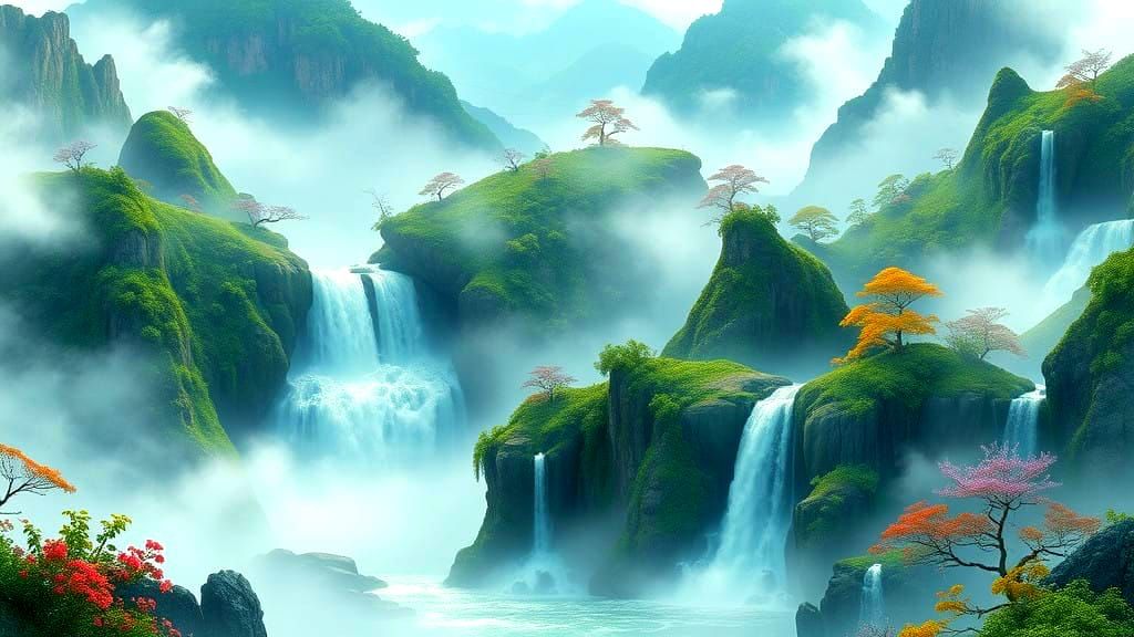 Ethereal Waterfall Scene in Xianxia Style