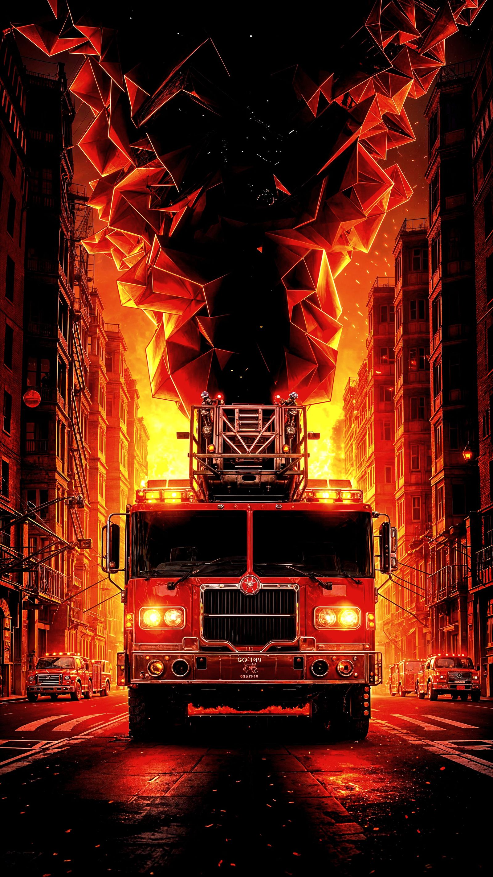 Futuristic Firetruck in Action with Red Chrome Ladder