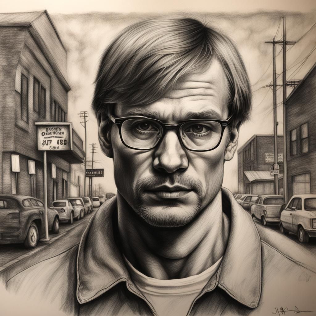 Detailed Charcoal Portrait of Jeffrey Dahmer