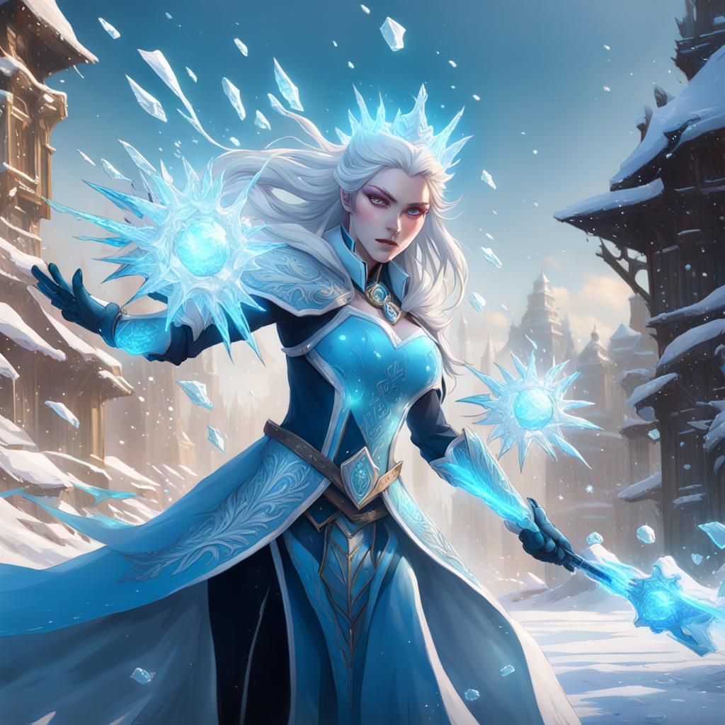 Anime Ice Queen Powers in War, Detailed Portrait