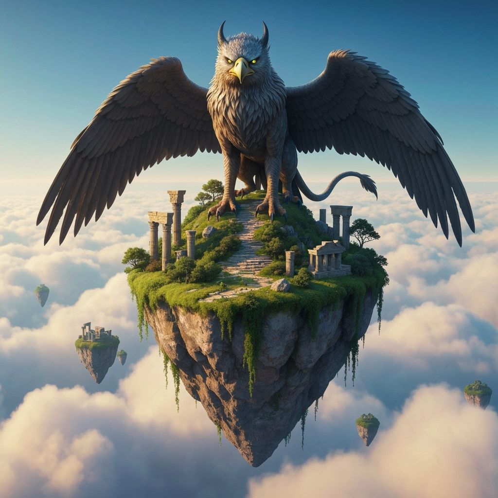 Griffin Guardian of Floating Island, Hyperrealistic Art