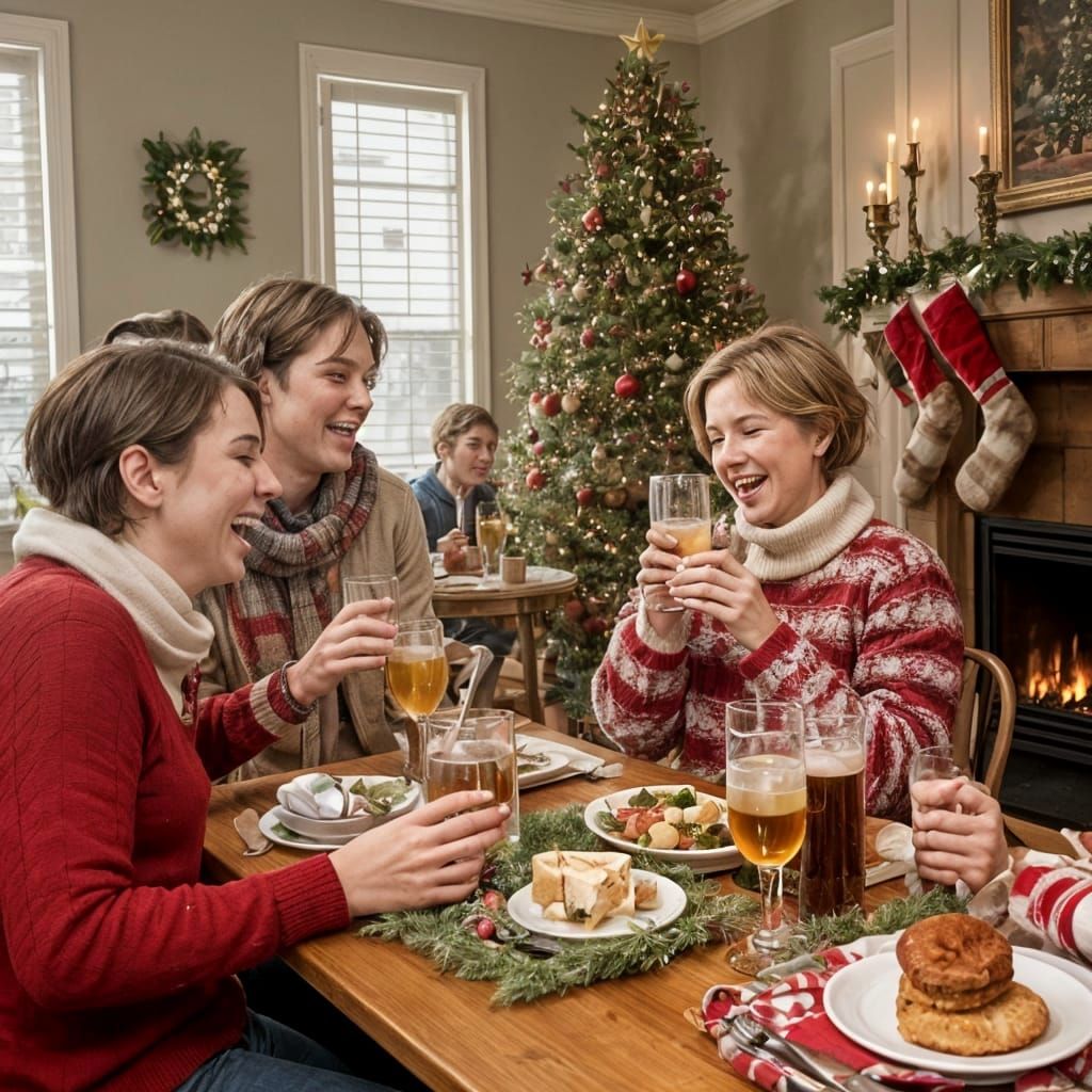 Friends Cheer in Vibrant Holiday Gathering