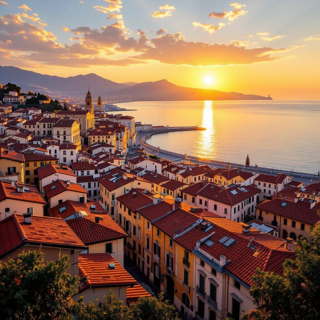 Genova at Sunrise: Painterly Panoramic View
