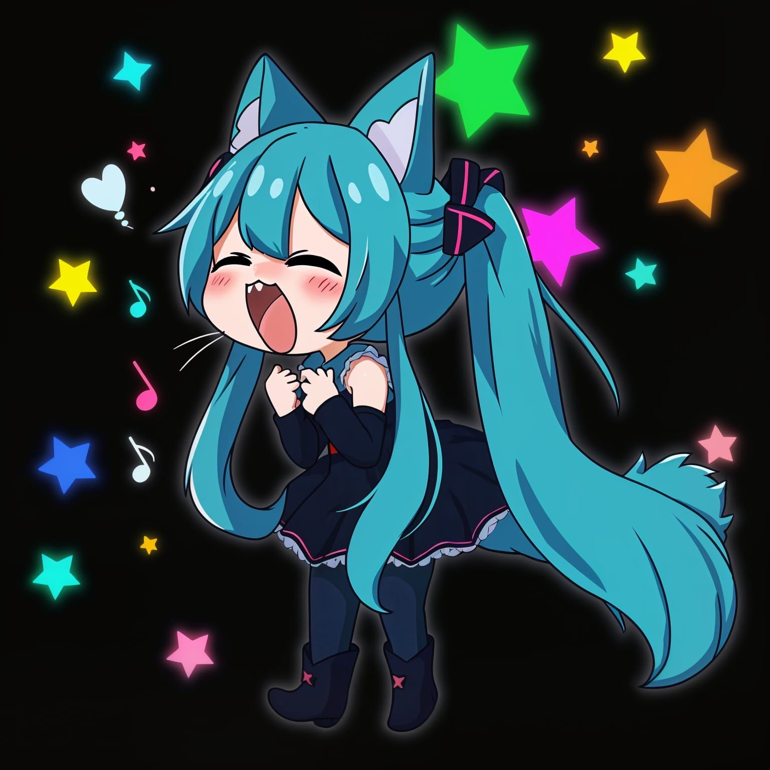 Synthwave Catgirl Sings with Passion in Moody Lighting