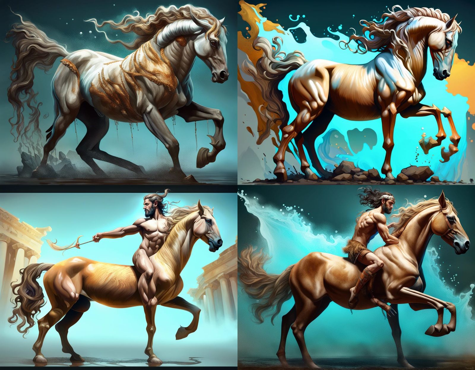 Hyperrealistic Centaur in Mountainous Woodland Scene