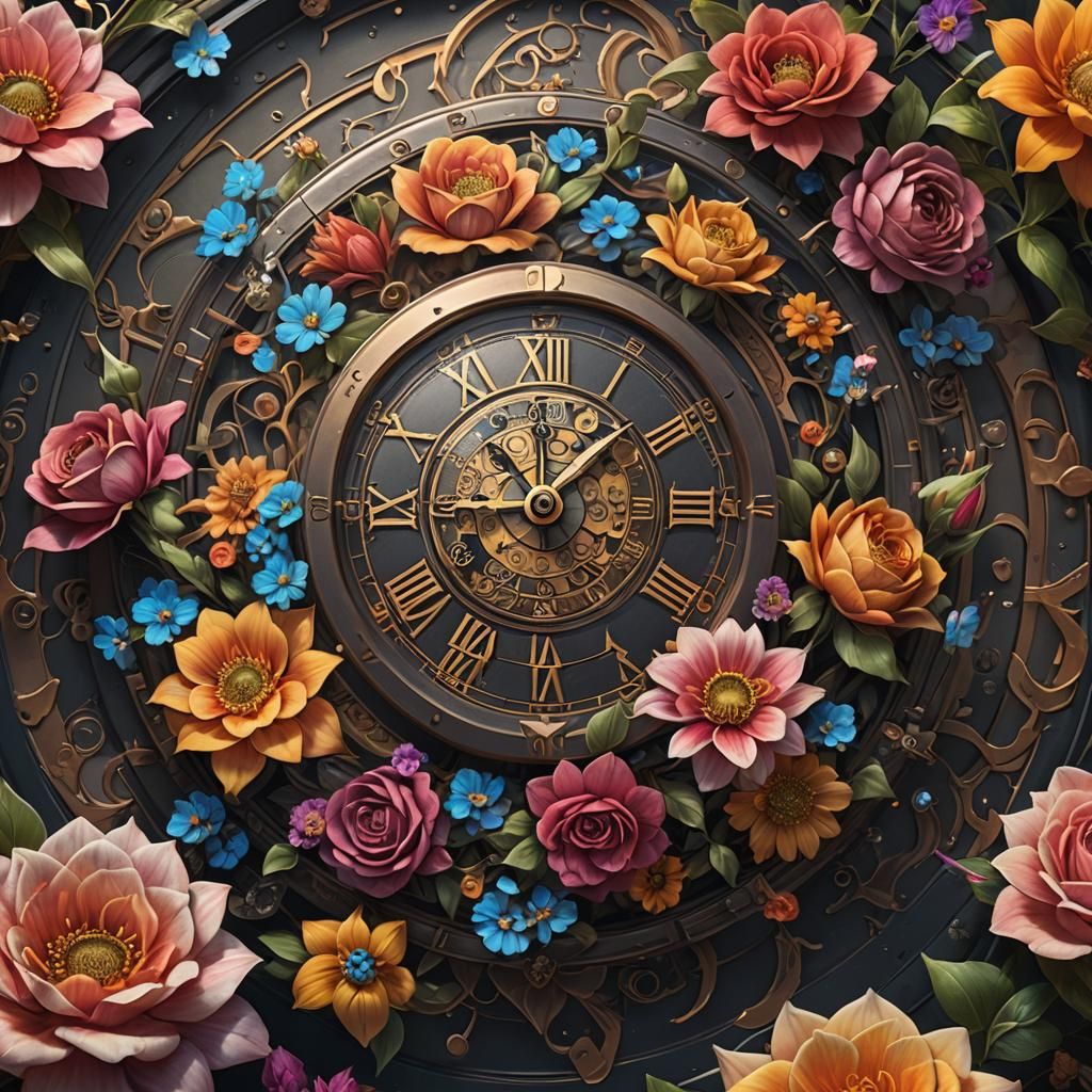 Clock and Flowers Tattoo Concept Art
