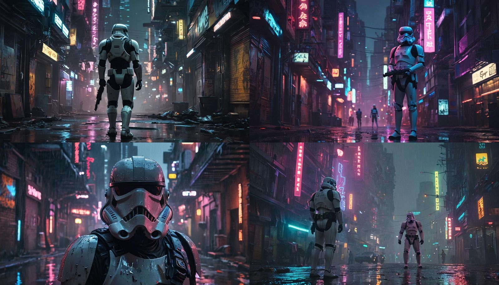 Lost Stormtrooper in Neon-Lit Galaxy