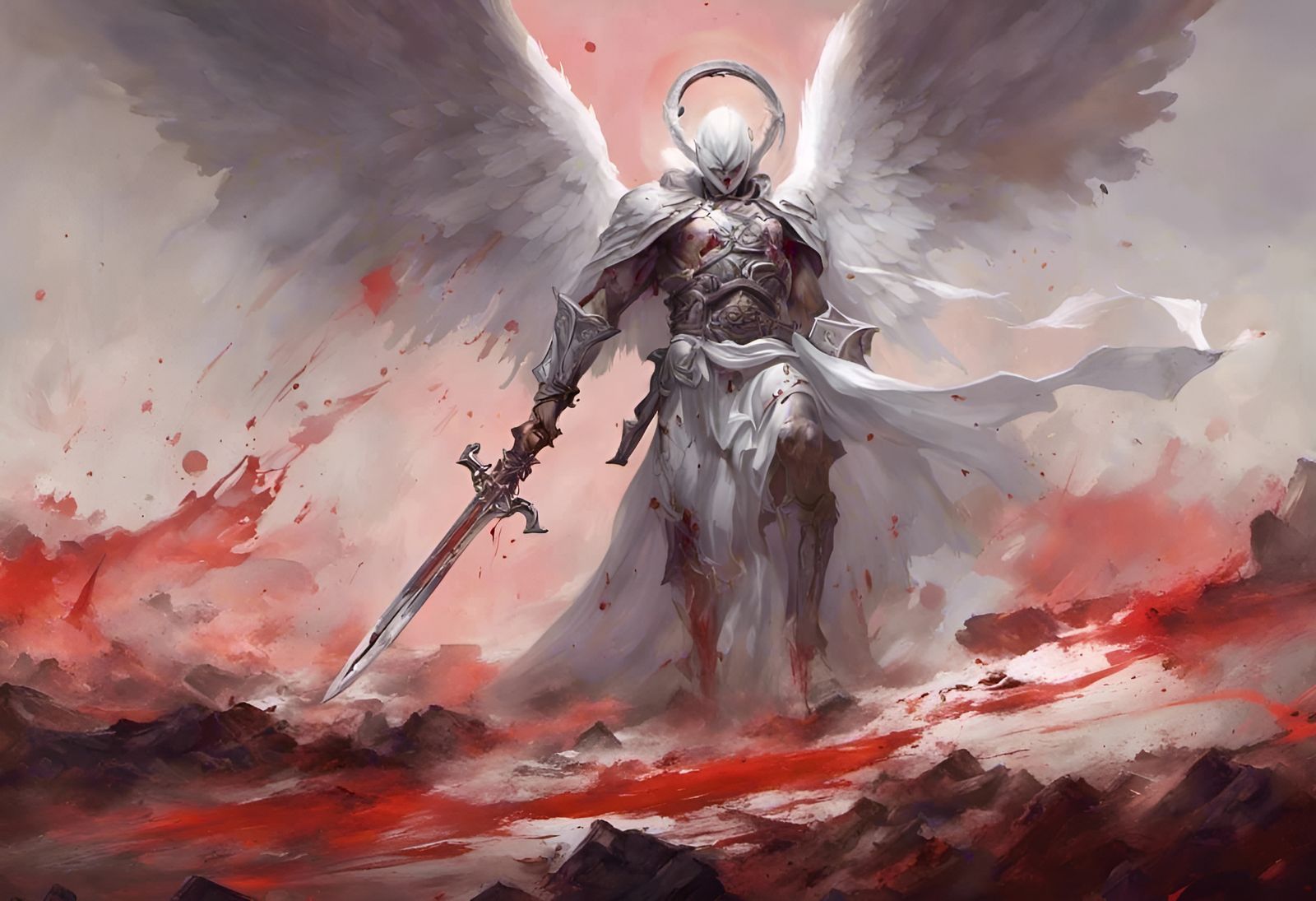 Archangel with Black Halo and Bloody Blade