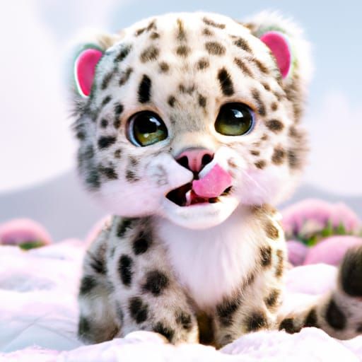 Fluffy Snow Leopard Kitten in Dreamcore 3D Render