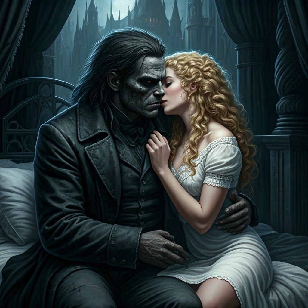 Towering Dark Knight in Victorian Coat with Tender Moment