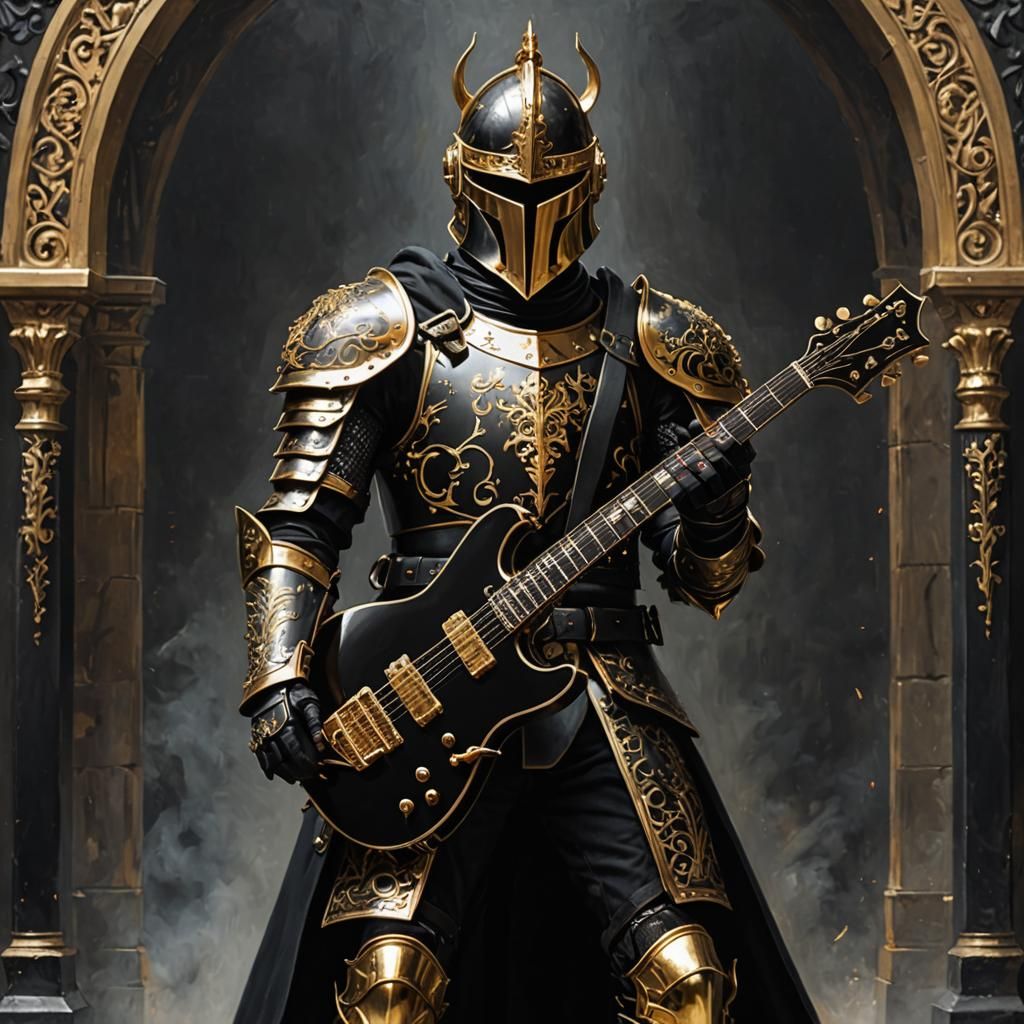 Knight in Armor with Electric Guitar