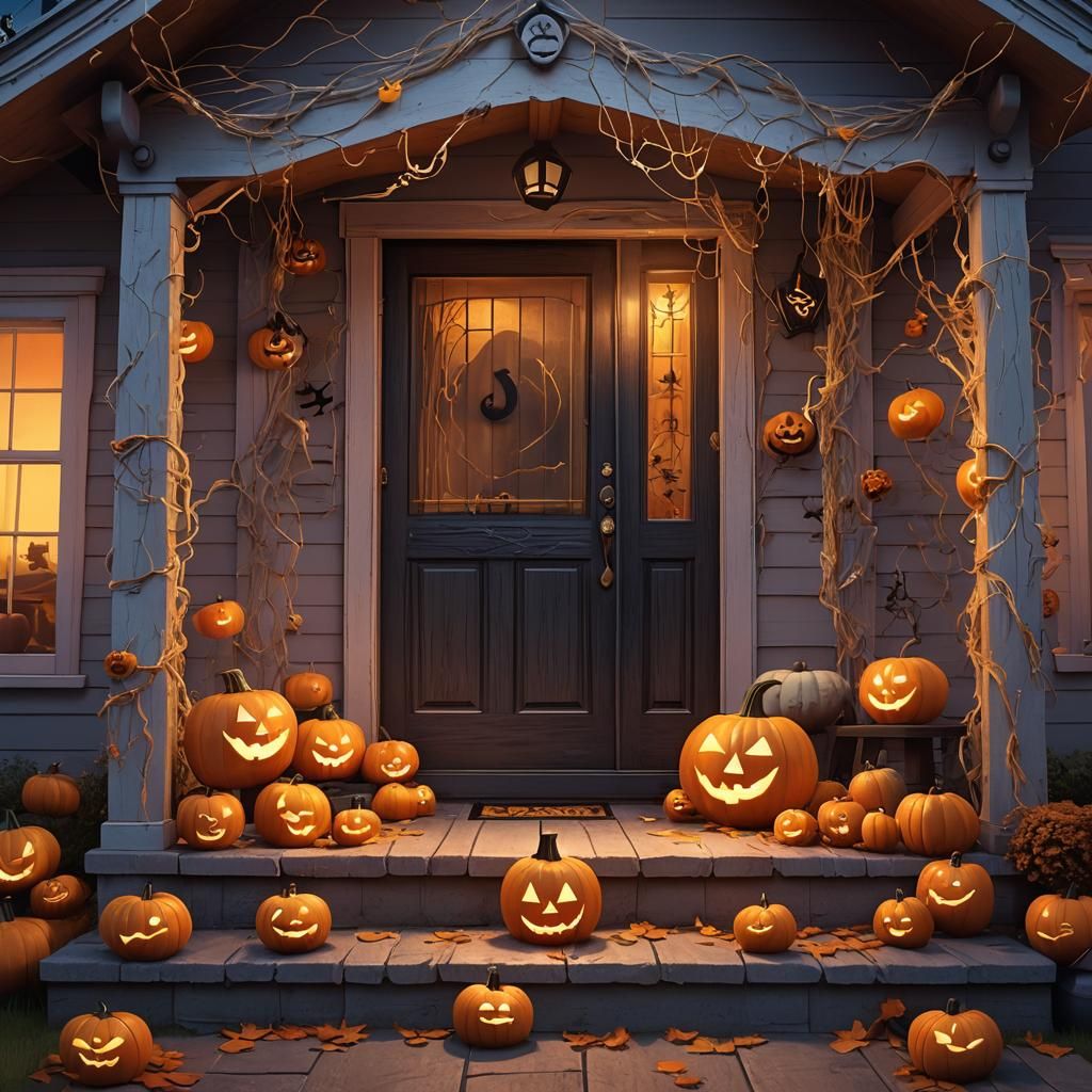 Jack-o-Lantern on Spooky Porch in Pixar Style