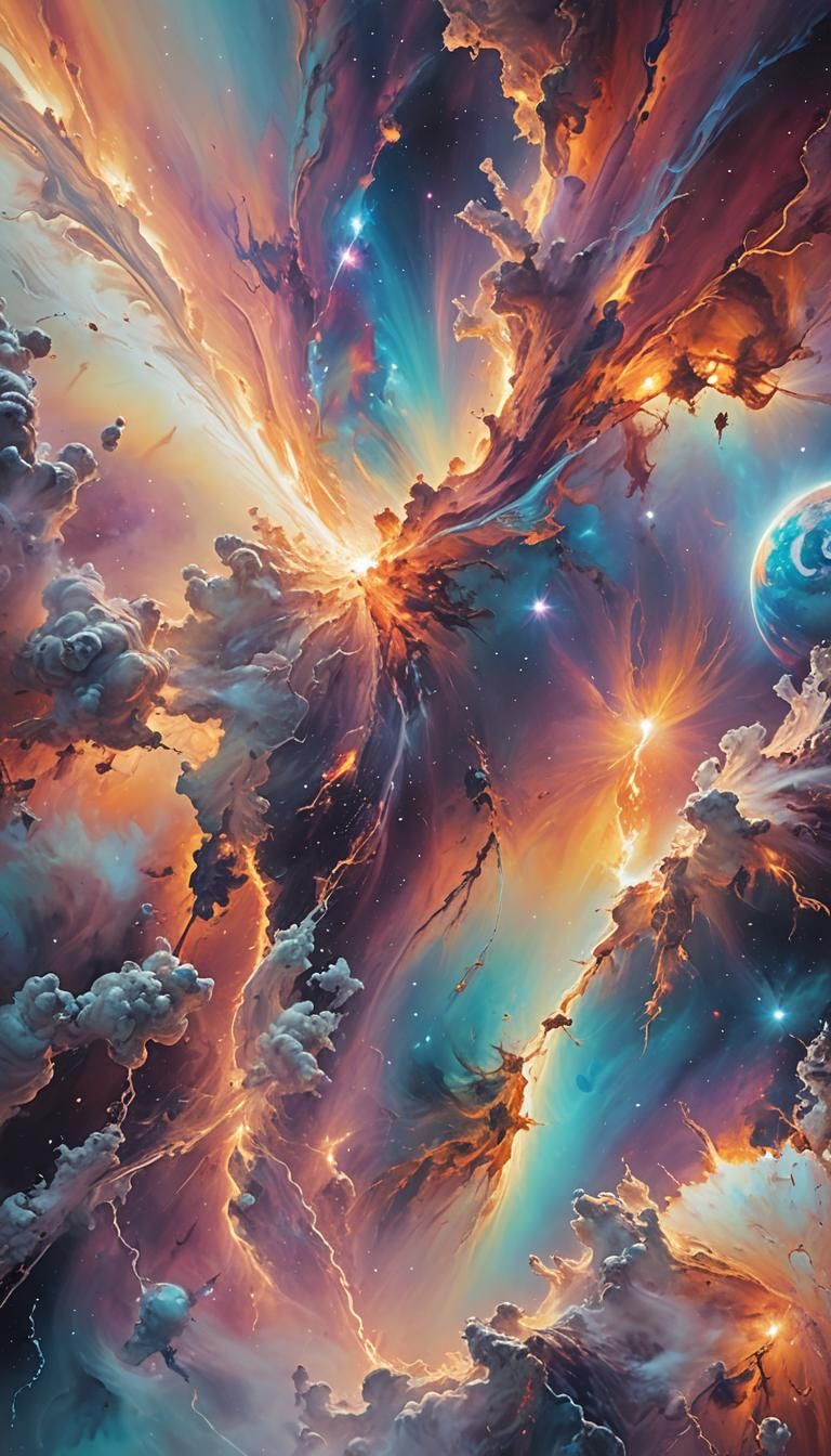 Cosmic Planet in Nebula with Pastel Colors