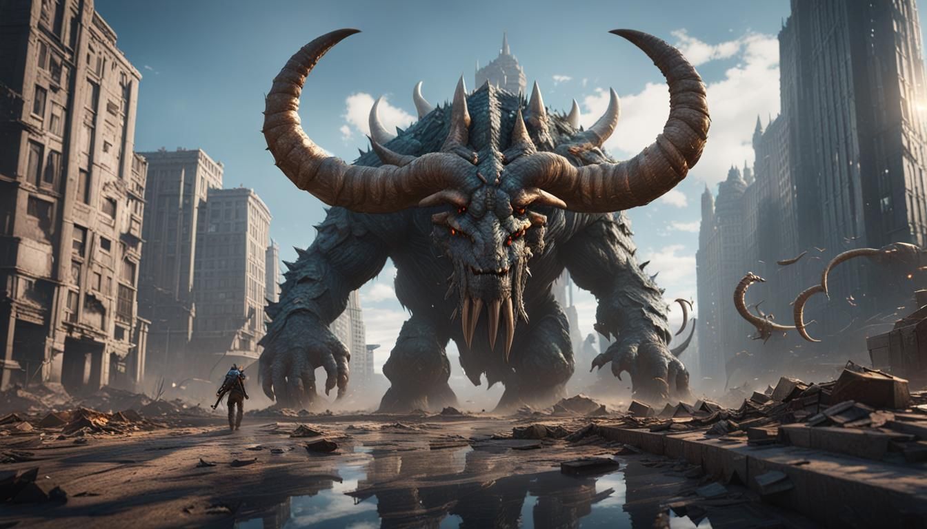 Two-Headed Monster Destroys City: 3D Game Cinematic