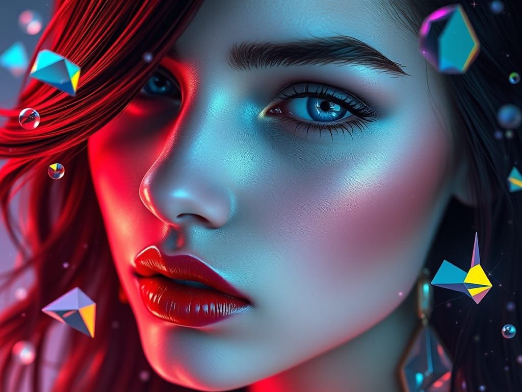 Hyper-Realistic Portrait of a Woman with Iridescent Crystals...