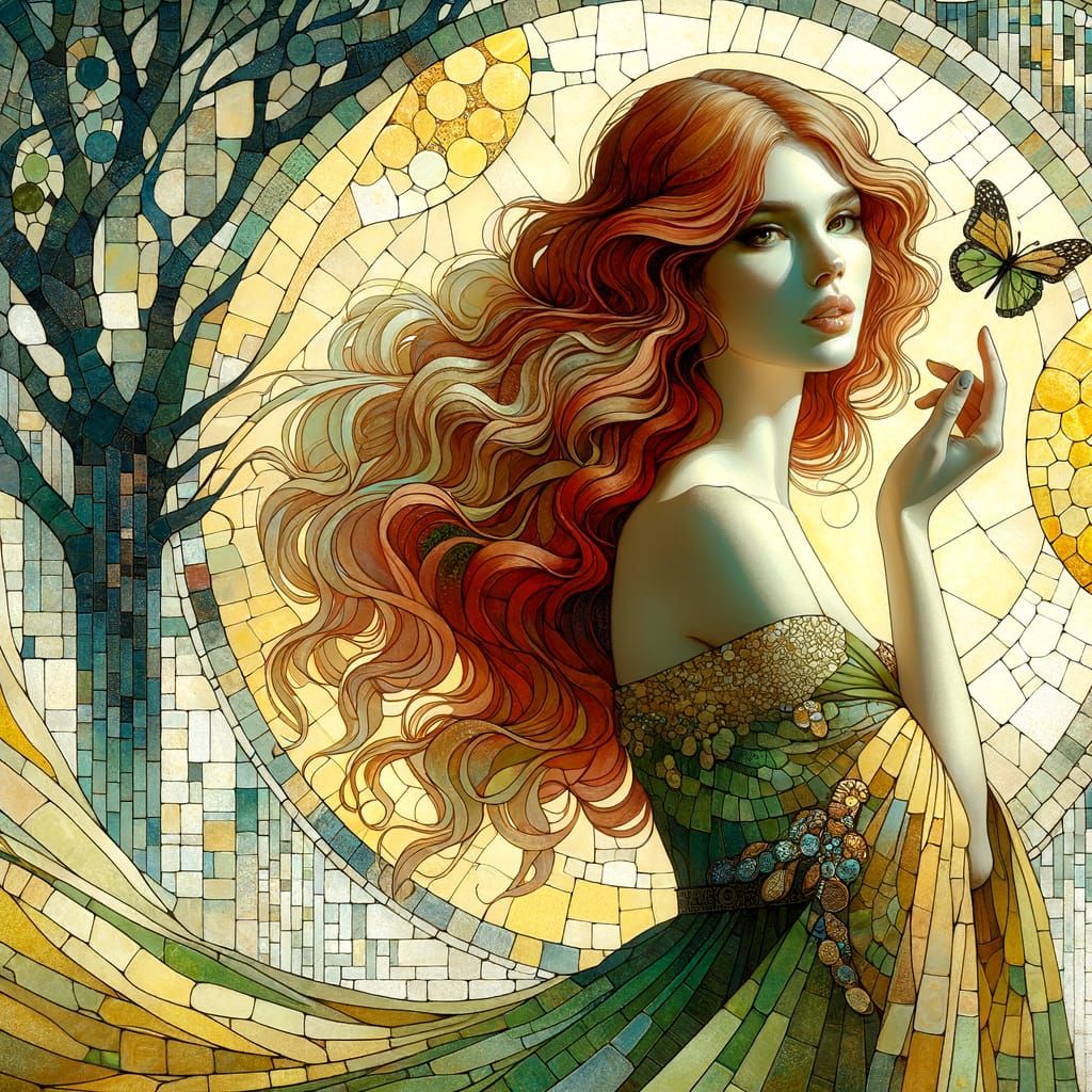 Art Nouveau Woman with Butterfly and Moon