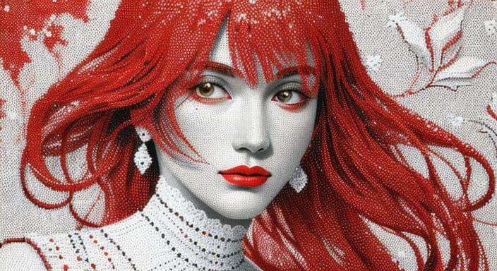 Pointillism Masterpiece in Vibrant Reds and Whites