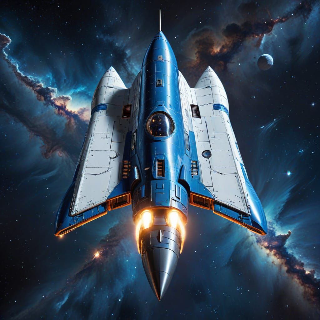 Vintage Futuristic Rocket Spaceship in Celestial Background