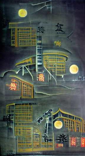 Robot Assembly at Night in Chinese Painting Style