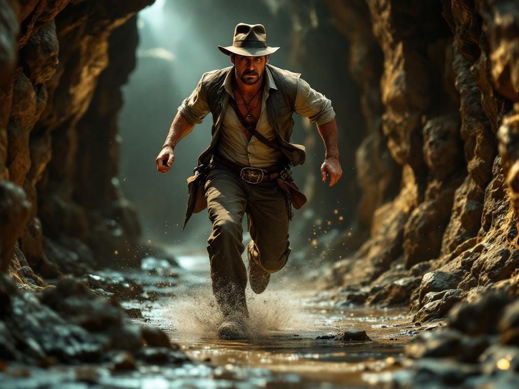Indiana Jones' Crypt Escape: A Hyper-Surreal Image