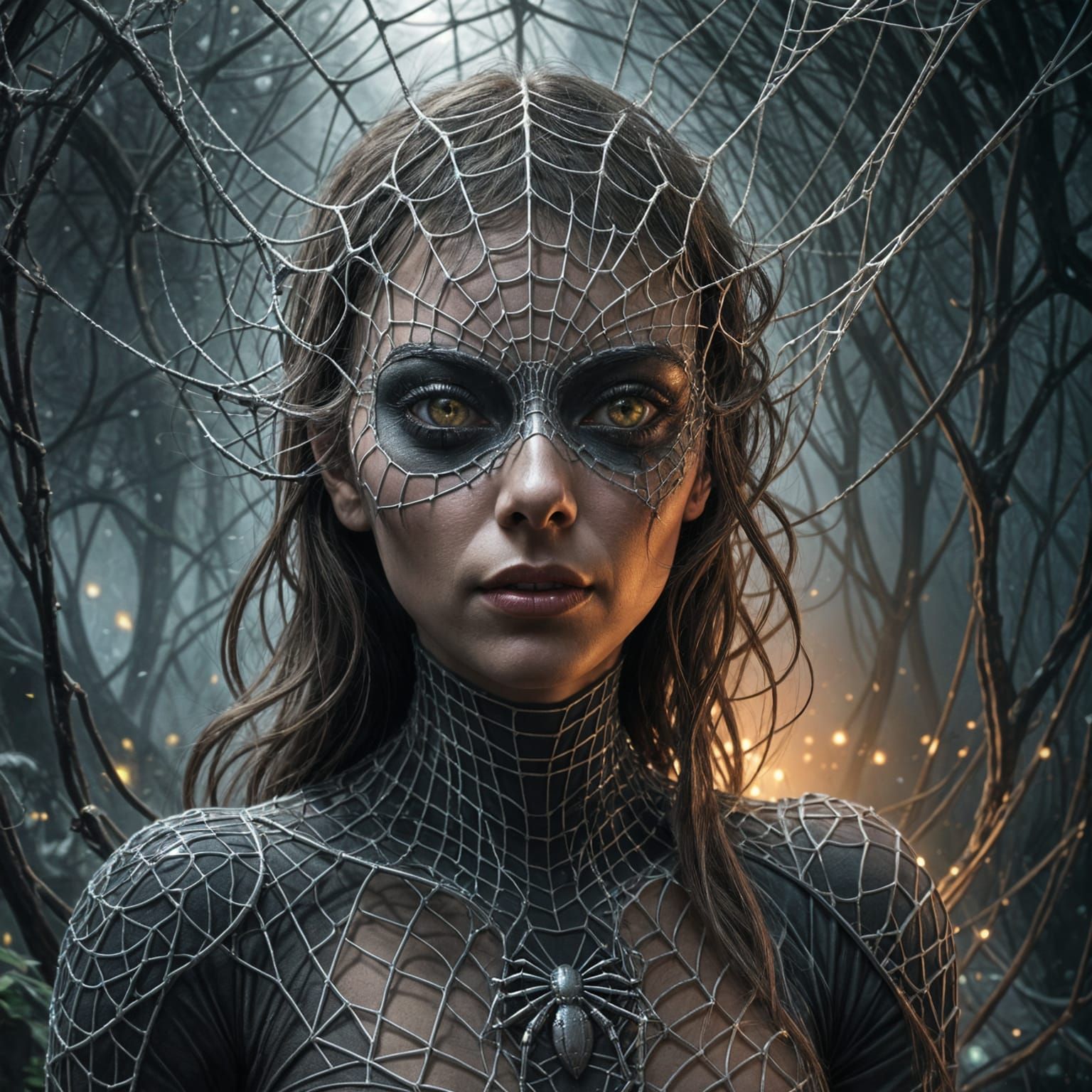 Alien Spider Woman Caught in Lacy Web - Sci-Fi Fantasy Art