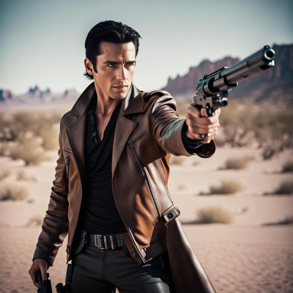 Galactic Agent in Desert World: Cinematic Film Still