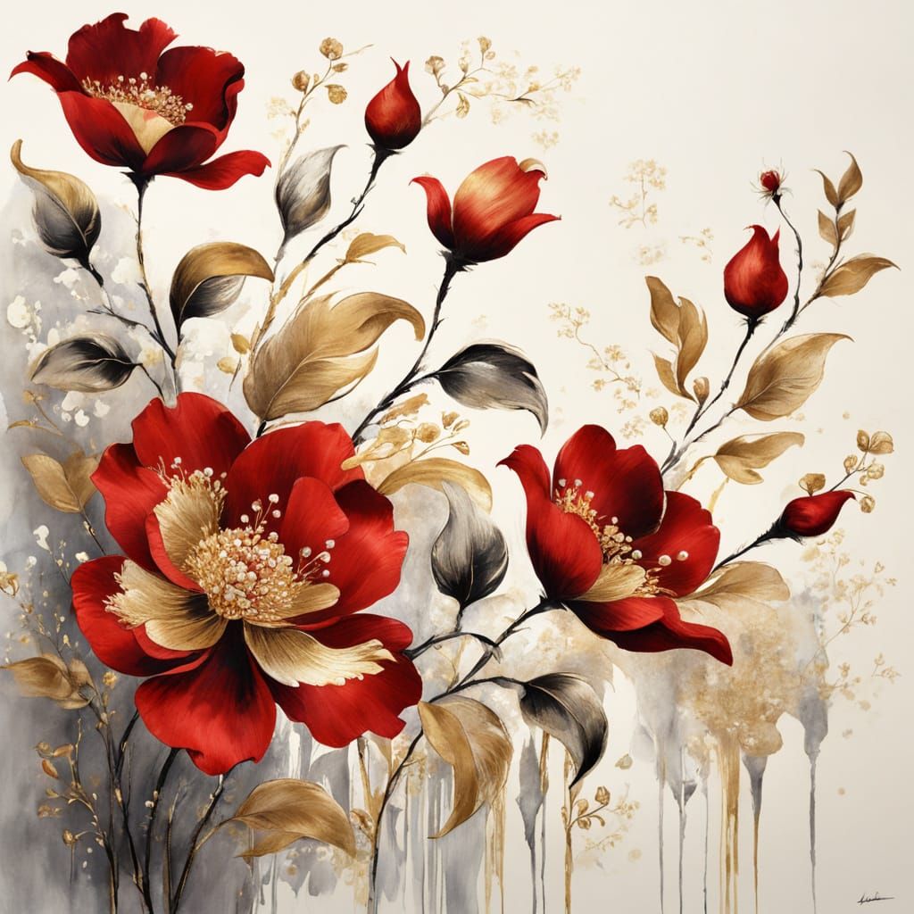 Crimson and Pearlescent Brocade Silk with Gold Details