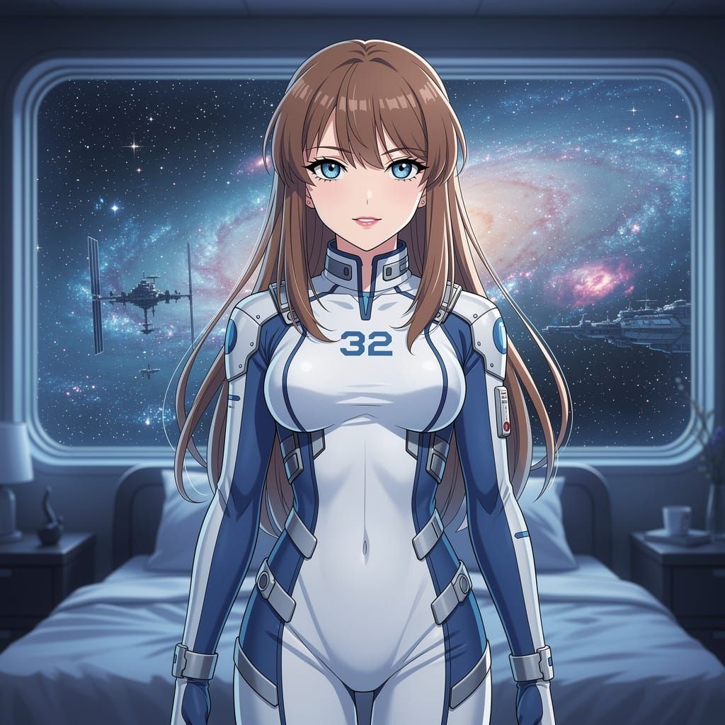 Anime Woman in Space Colony Jumpsuit