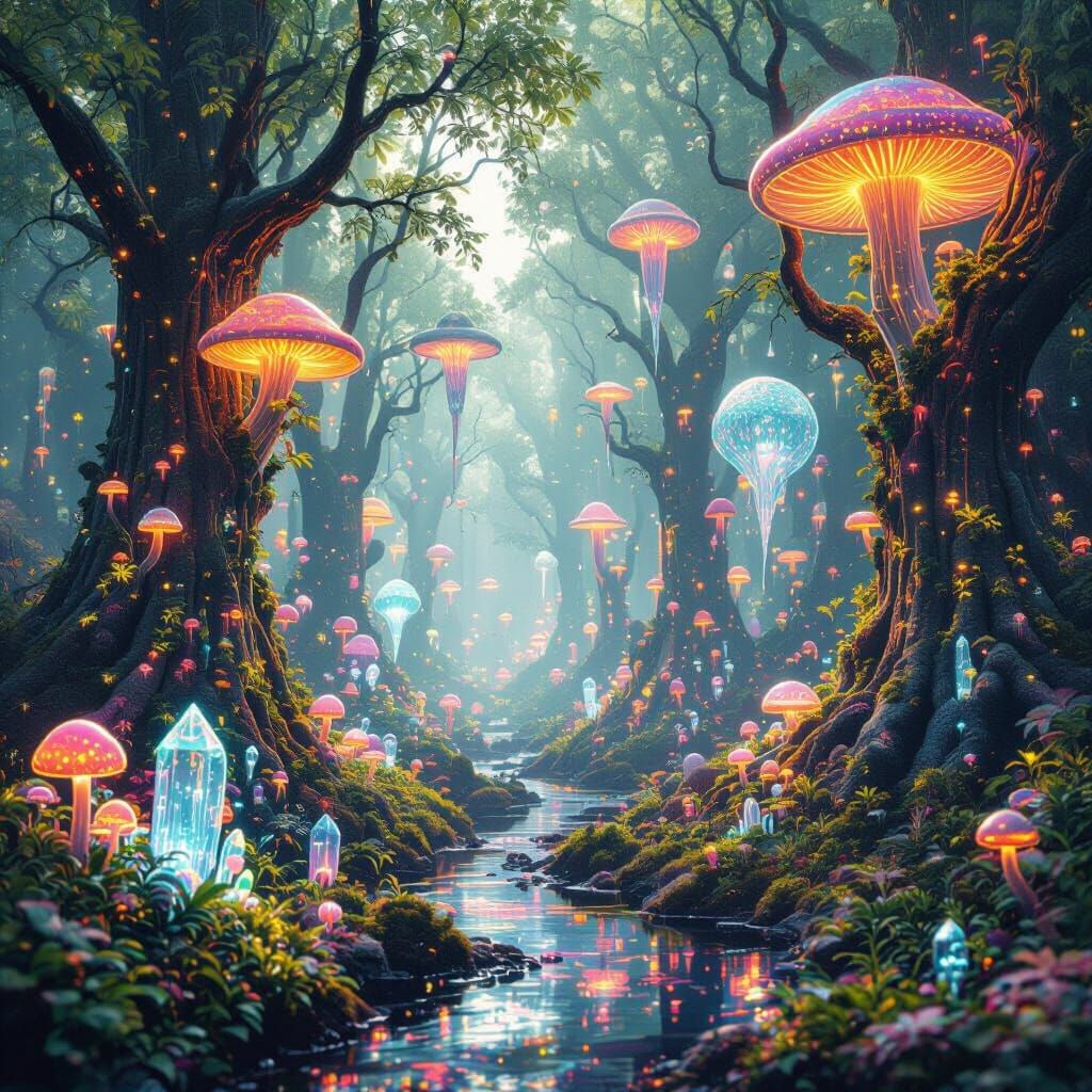 Psychedelic Forest Ecosystem with Neural Networks and Biolum...