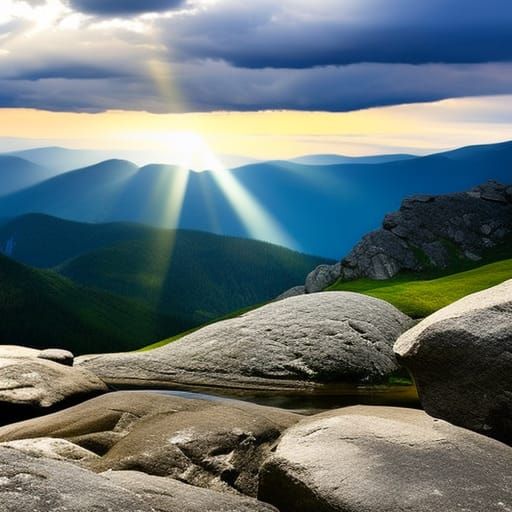 Sunlit River with Stones in Soft Focus