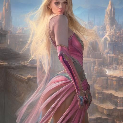 Blonde Woman in Pink Underwear: Fantasy Art