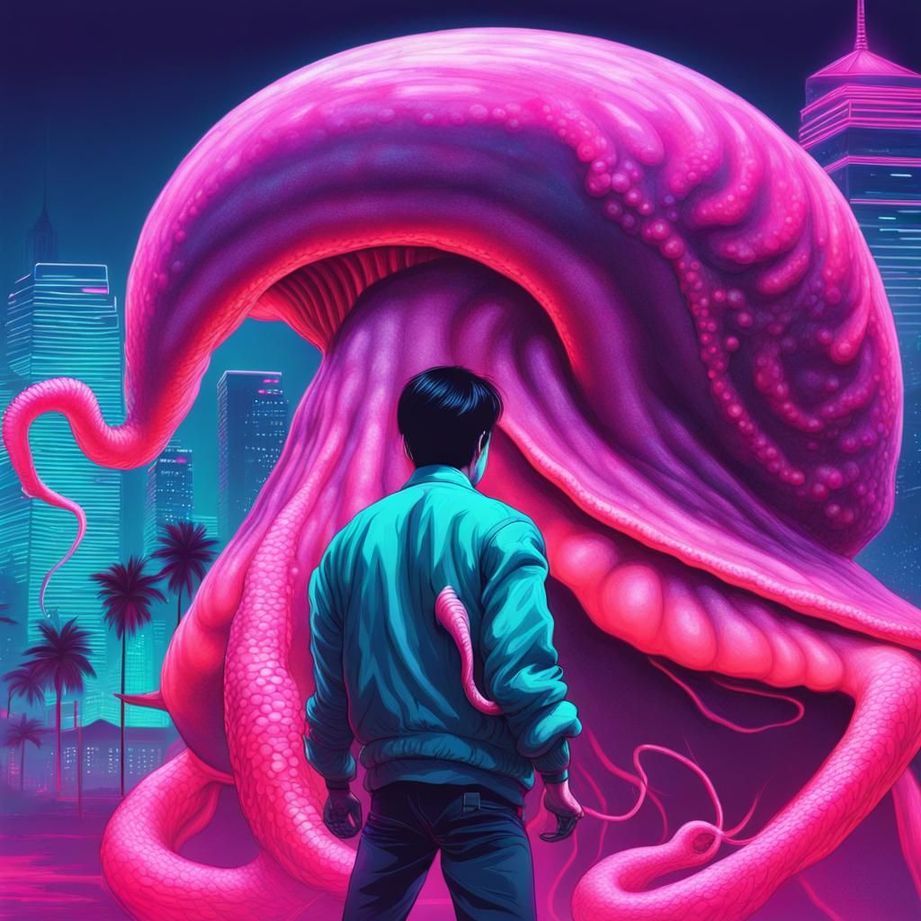 Asian Man vs. Alien Octopus on Giant Snail