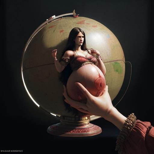 Hand Squeezing Pregnant Earth as Realistic Art