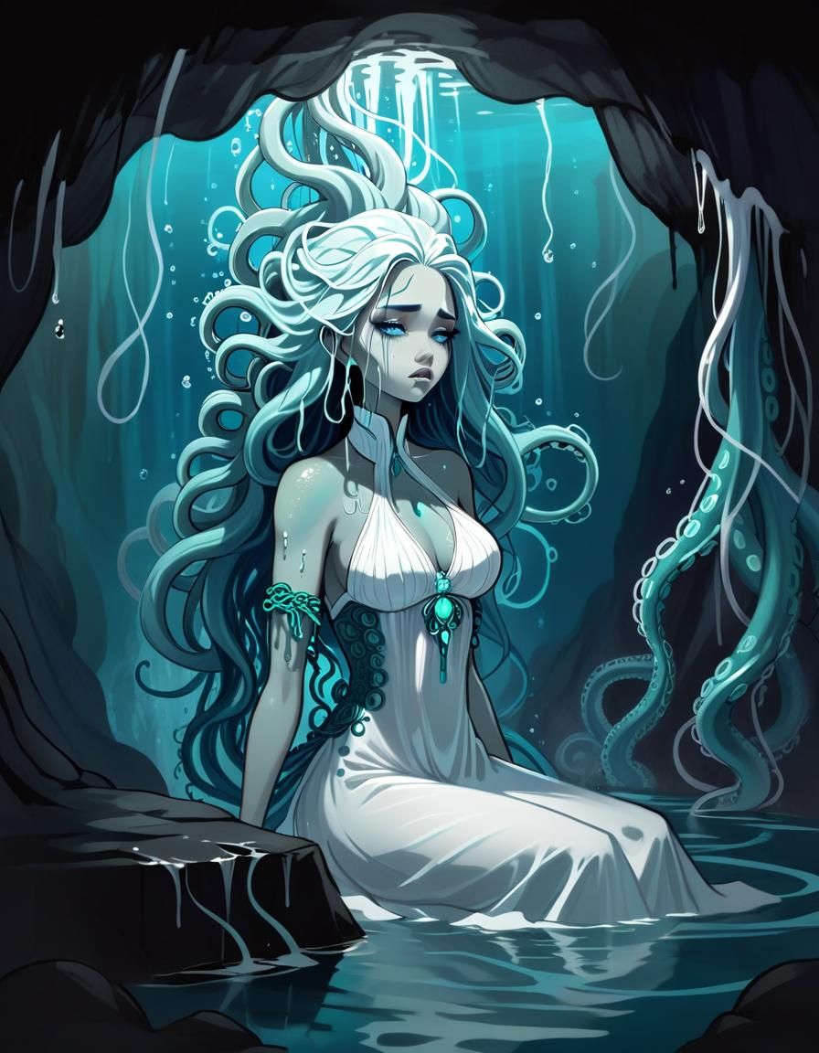 Eldritch Tentacle Goddess Sketch in Water Cave