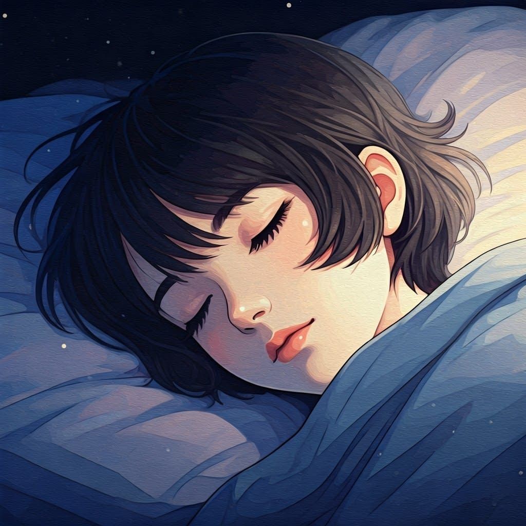 Whimsical Nighttime Scene with Needlepoint Texture