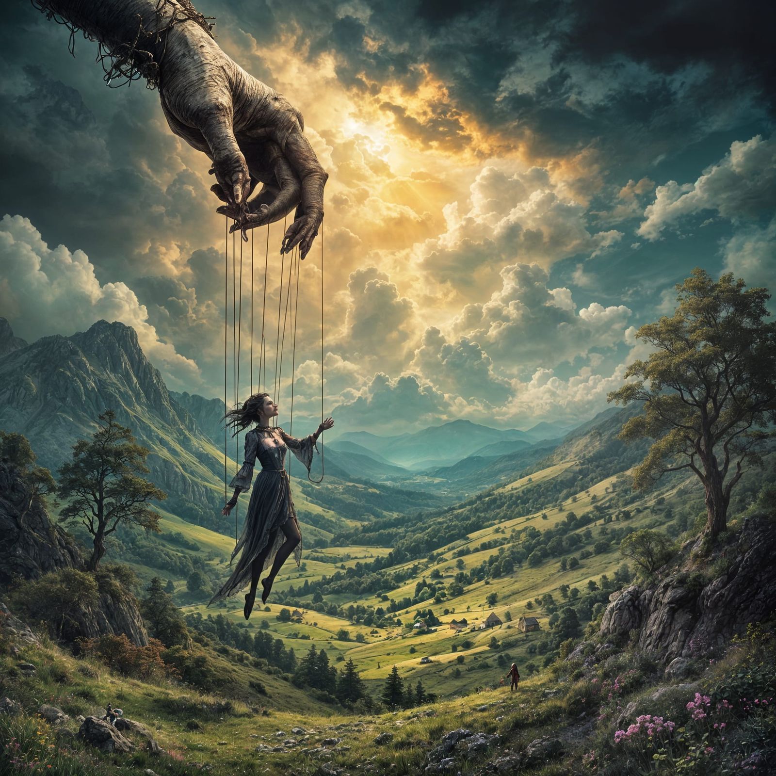 Mysterious Demon Controlling a Marionette in a Beautiful Val...