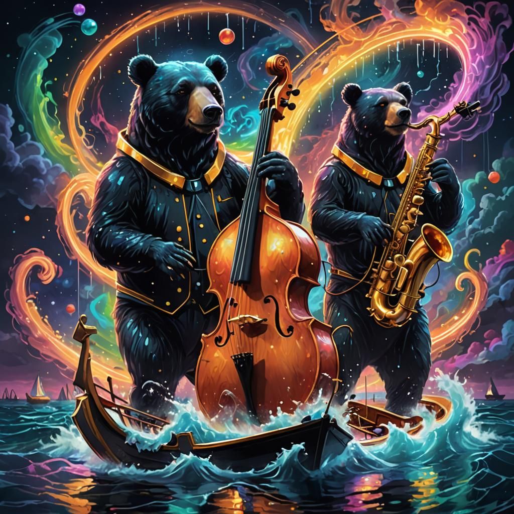 Neon Bears Jazz Band in Sci-Fi Ocean Storm