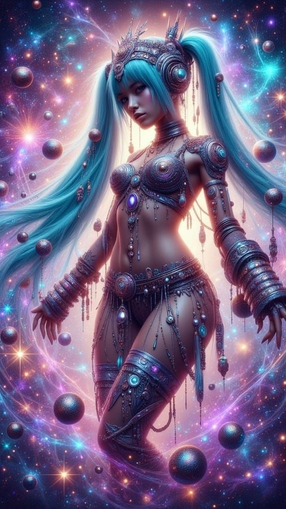 Cyberpunk Goddess in Cosmic Odyssey