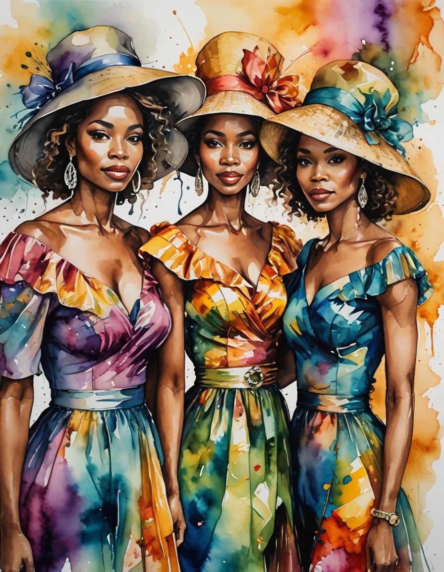 Elegant African American Women in Watercolor Alcohol Ink