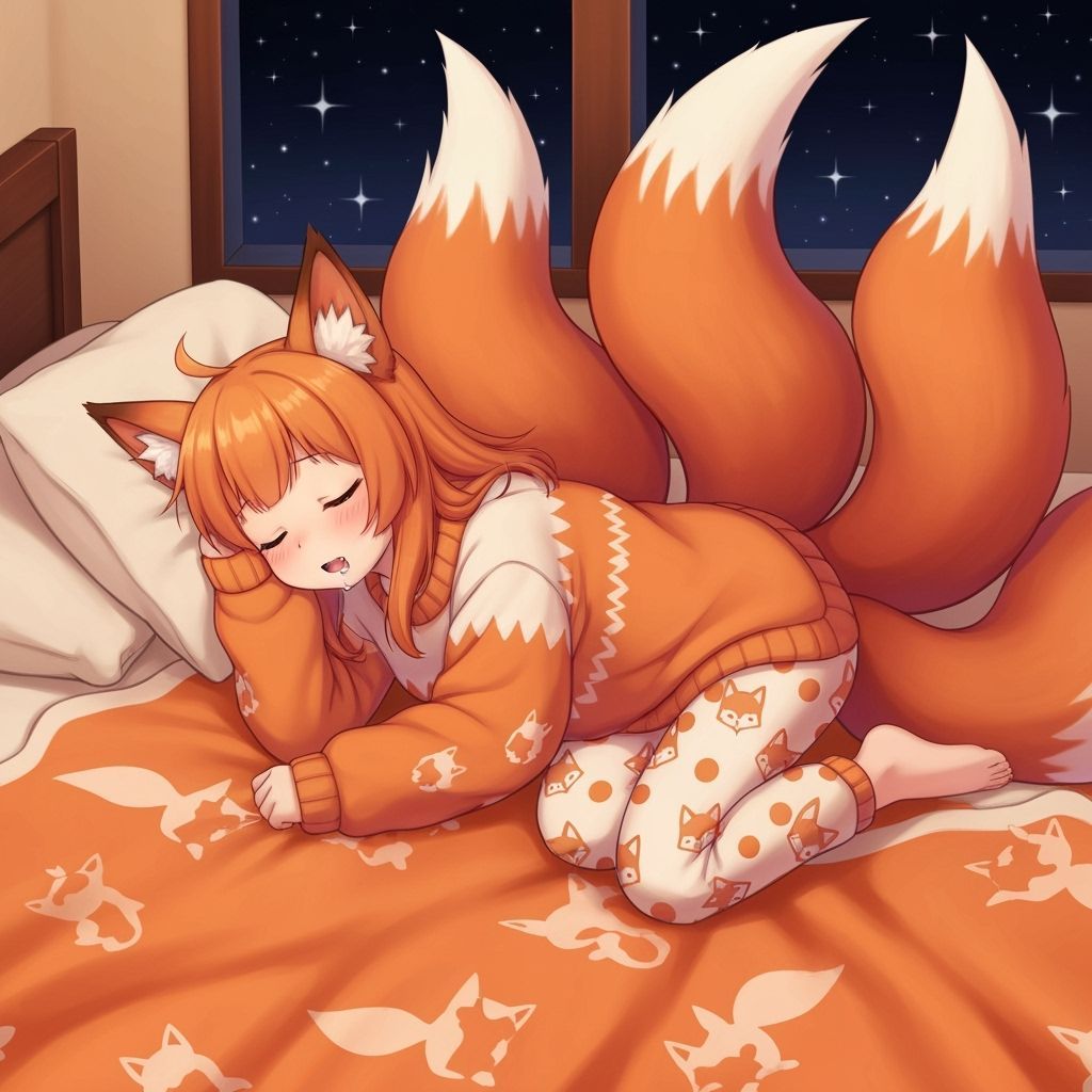 Anime Fox Girl Sleeping Peacefully in Cozy Bedroom