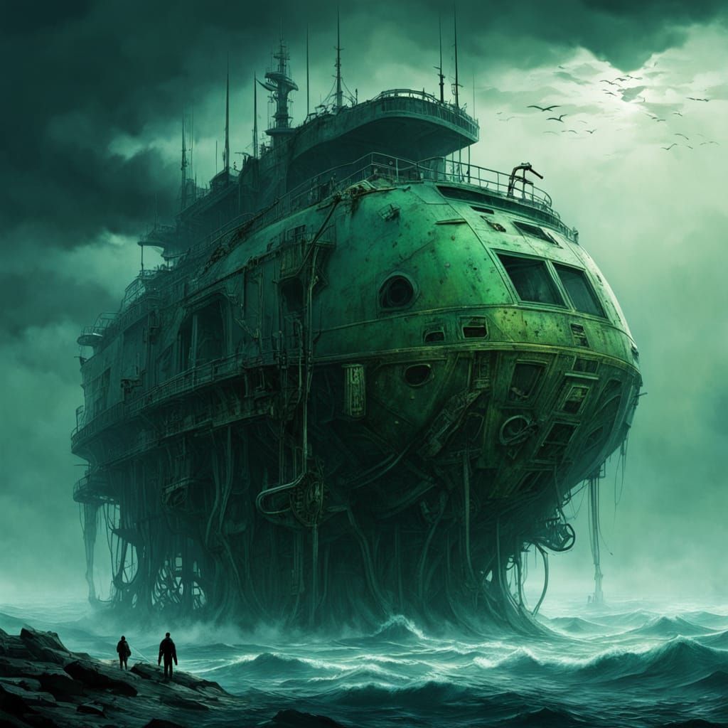 Ancient Crystalline Vessel in Dystopian Metropolis